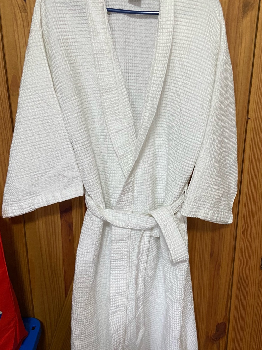 Hanes White Waffle Weave Bath Robe with front pocket